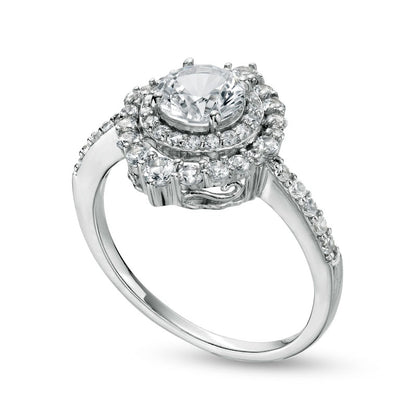 6.0mm White Lab-Created Sapphire Double Crown Frame Ring in Sterling Silver