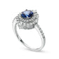 6.0mm Blue and White Lab-Created Sapphire Double Crown Frame Ring in Sterling Silver