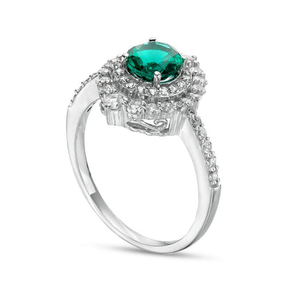 6.0mm Lab-Created Emerald and White Lab-Created Sapphire Double Crown Frame Ring in Sterling Silver