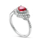 Heart-Shaped Lab-Created Ruby and White Lab-Created Sapphire Scallop Frame Leaf-Sides Flower Ring in Sterling Silver