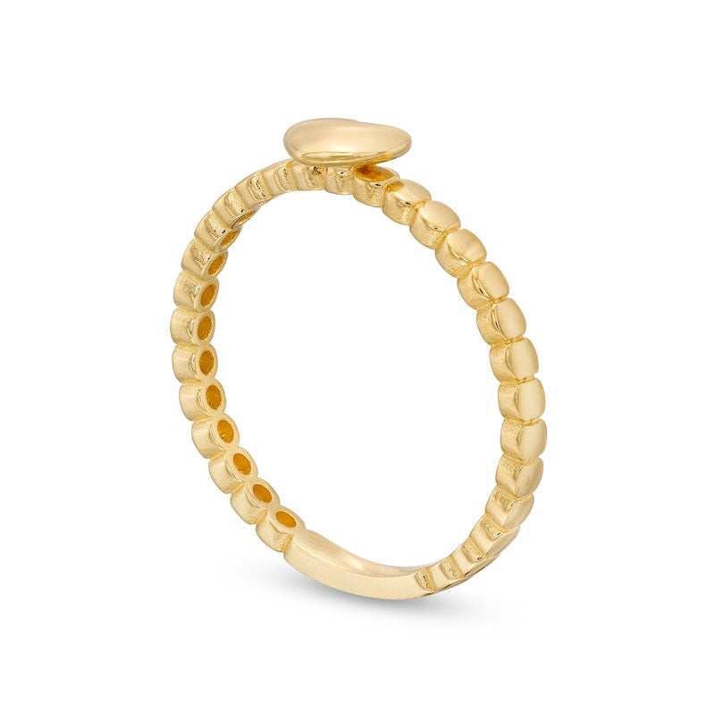 Mini Puff Heart Bead Shank Stackable Band in Solid 10K Yellow Gold