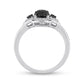 1.13 CT. T.W. Black Enhanced and White Natural Diamond Frame Three Stone Engagement Ring in Solid 14K White Gold