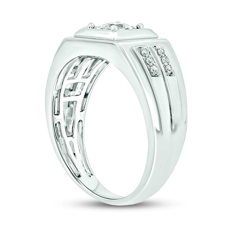 Men's 0.38 CT. T.W. Natural Diamond Square Double Row Ring in Solid 10K White Gold