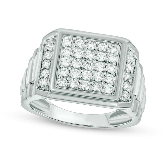 Men's 1.0 CT. T.W. Natural Diamond Square-Top Ribbed Shank Ring in Solid 10K White Gold