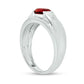 Men's Sideways Oval Lab-Created Ruby and Diamond Accent Bevelled Edge Ring in Sterling Silver