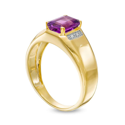 Men's Emerald-Cut Amethyst and Natural Diamond Accent Collar Ring in Solid 10K Yellow Gold