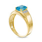 Men's Emerald-Cut Swiss Blue Topaz and Natural Diamond Accent Collar Ring in Solid 10K Yellow Gold
