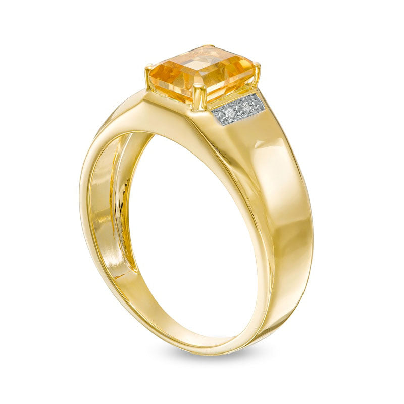 Men's Emerald-Cut Citrine and Natural Diamond Accent Collar Ring in Solid 10K Yellow Gold
