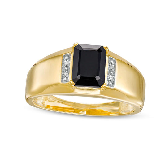 Men's Emerald-Cut Onyx and Natural Diamond Accent Collar Ring in Solid 10K Yellow Gold