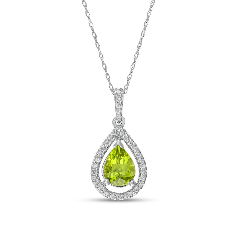 Pear-Shaped Peridot and 0.25 CT. T.W. Natural Diamond Frame Pendant in 14K White Gold