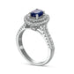 Oval Blue Sapphire and 0.50 CT. T.W. Natural Diamond Double Row Ring in Solid 14K White Gold