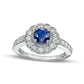 Blue Sapphire and 0.88 CT. T.W. Natural Diamond Flower Frame Antique Vintage-Style Ring in Solid 14K White Gold