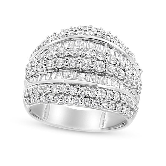 2.0 CT. T.W. Baguette and Round Natural Diamond Edge Multi-Row Ring in Sterling Silver