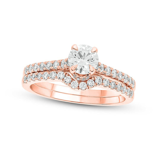 1.0 CT. T.W. Natural Diamond Bridal Engagement Ring Set in Solid 14K Rose Gold (I/I2)