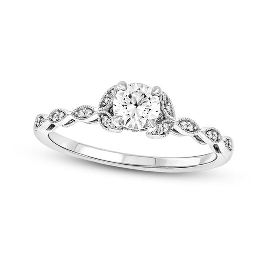 0.50 CT. T.W. Natural Diamond Floral Antique Vintage-Style Engagement Ring in Solid 10K White Gold (I/I2)