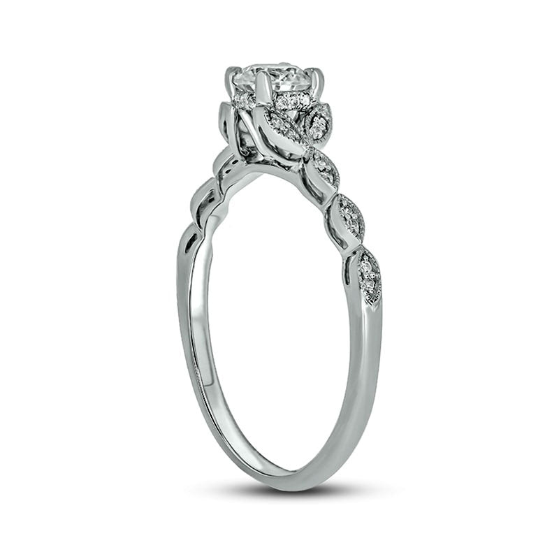 0.50 CT. T.W. Natural Diamond Floral Antique Vintage-Style Engagement Ring in Solid 10K White Gold (I/I2)