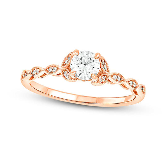 0.50 CT. T.W. Natural Diamond Floral Antique Vintage-Style Engagement Ring in Solid 10K Rose Gold (I/I2)