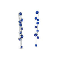 Blue Lab-Created Sapphire Graduated Scatter Double Linear Drop Earrings in Sterling Silver