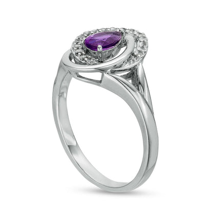 Pear-Shaped Amethyst and White Lab-Created Sapphire Double Interlocking Teardrop Split Shank Ring in Sterling Silver