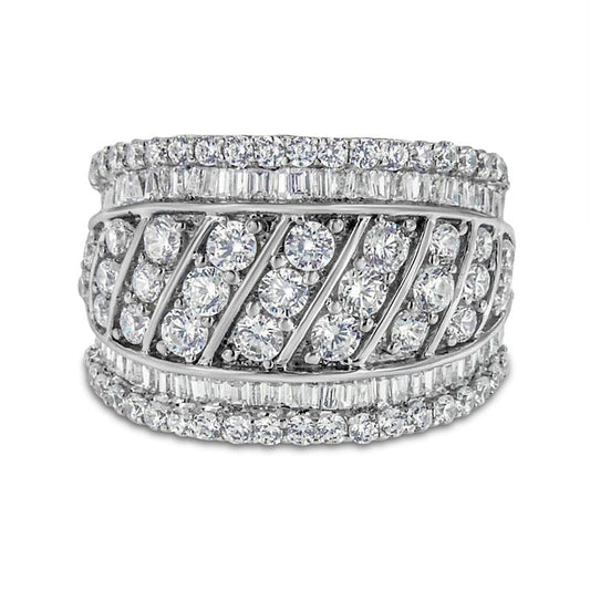 2.0 CT. T.W. Baguette and Round Natural Diamond Slanted Multi-Row Ring in Sterling Silver
