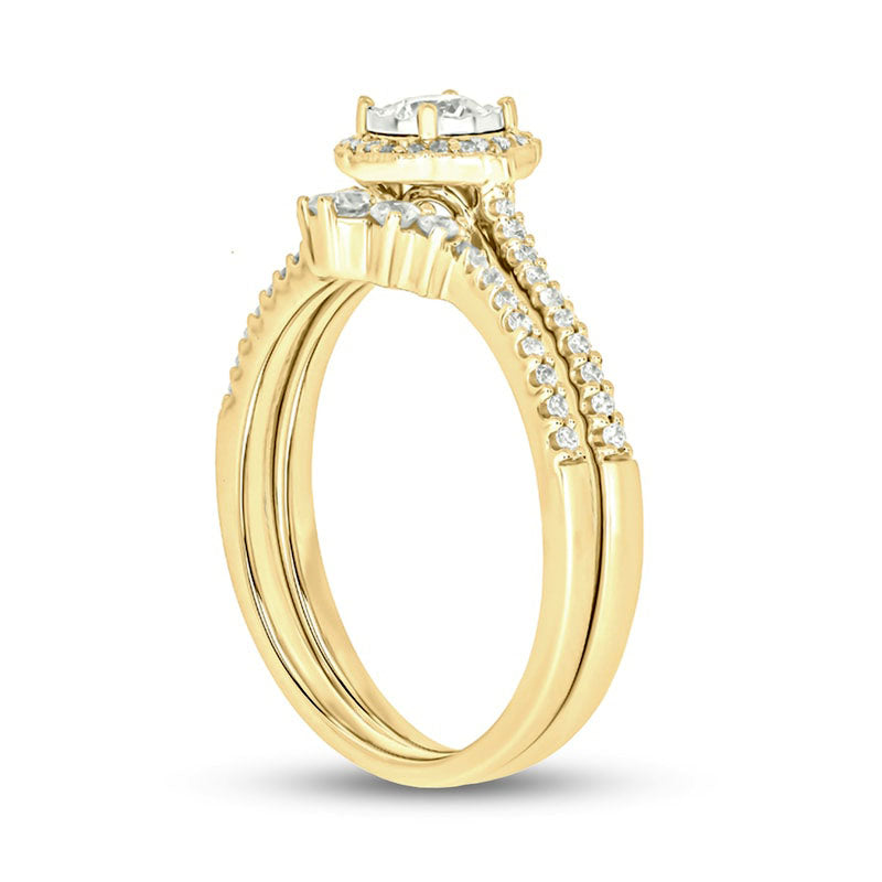 0.50 CT. T.W. Natural Diamond Frame Antique Vintage-Style Flower Bridal Engagement Ring Set in Solid 10K Yellow Gold (I/I2)