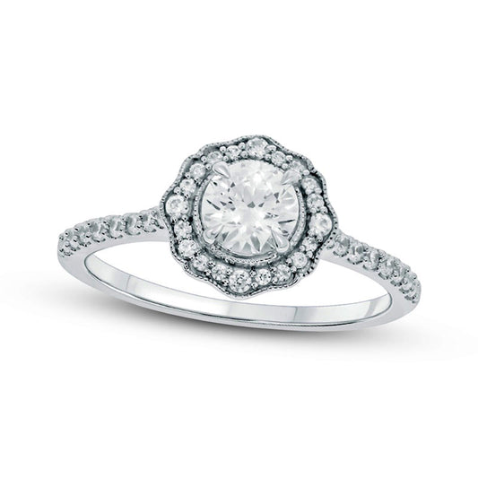 0.75 CT. T.W. Natural Diamond Frame Antique Vintage-Style Flower Engagement Ring in Solid 14K White Gold (I/I2)