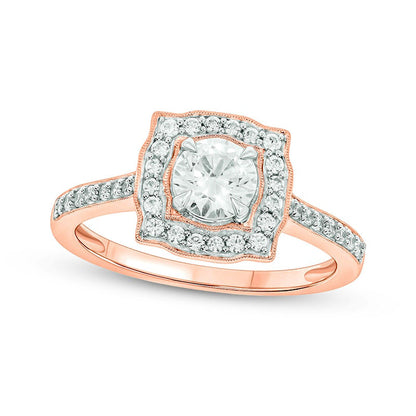 0.75 CT. T.W. Natural Diamond Cushion-Shaped Frame Antique Vintage-Style Engagement Ring in Solid 14K Rose Gold (I/I2)