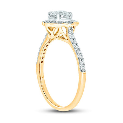 0.75 CT. T.W. Natural Diamond Frame Antique Vintage-Style Flower Engagement Ring in Solid 14K Gold (I/I2)