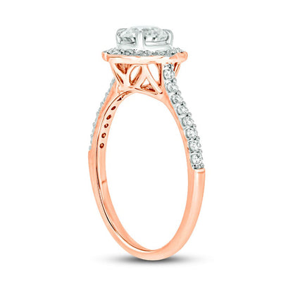 0.75 CT. T.W. Natural Diamond Frame Antique Vintage-Style Flower Engagement Ring in Solid 14K Rose Gold (I/I2)