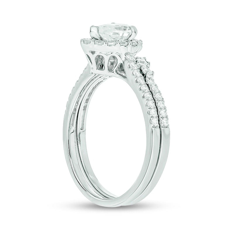 1.0 CT. T.W. Pear-Shaped Natural Diamond Frame Contour Bridal Engagement Ring Set in Solid 14K White Gold (I/I2)