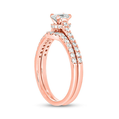 1.0 CT. T.W. Oval Natural Diamond Bridal Engagement Ring Set in Solid 14K Rose Gold (I/I2)