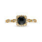 5.0mm Cushion-Cut Black Sapphire and 0.10 CT. T.W. Natural Diamond Frame Art Deco Antique Vintage-Style Engagement Ring in Solid 10K Yellow Gold