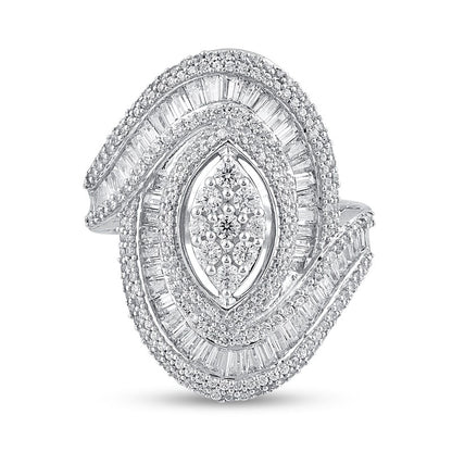 2.0 CT. T.W. Composite Marquise-Shaped Natural Diamond Multi-Row Bypass Ring in Solid 10K White Gold