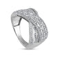 0.75 CT. T.W. Baguette and Round Natural Diamond Crossover Multi-Row Ring in Solid 10K White Gold