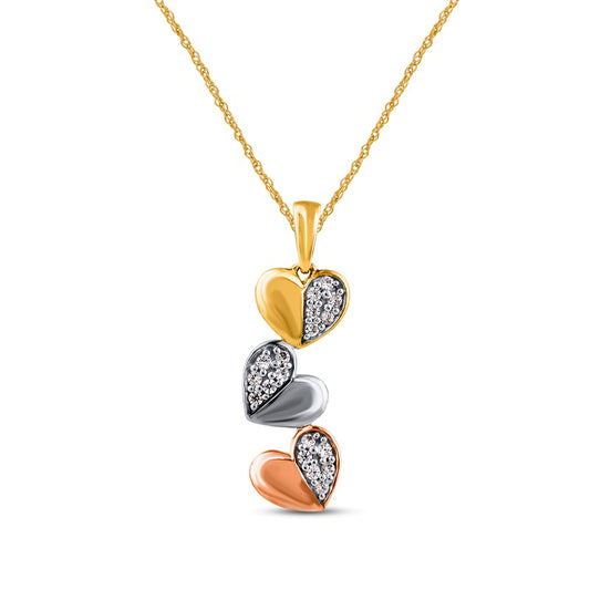 0.17 CT. T.W. Natural Diamond Heart Trio Pendant in 10K Tri-Tone Gold