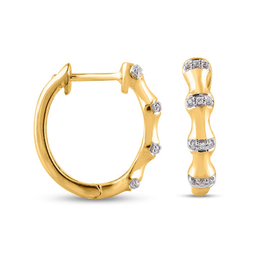 0.05 CT. T.W. Diamond Bamboo Hoop Earrings in 10K Gold