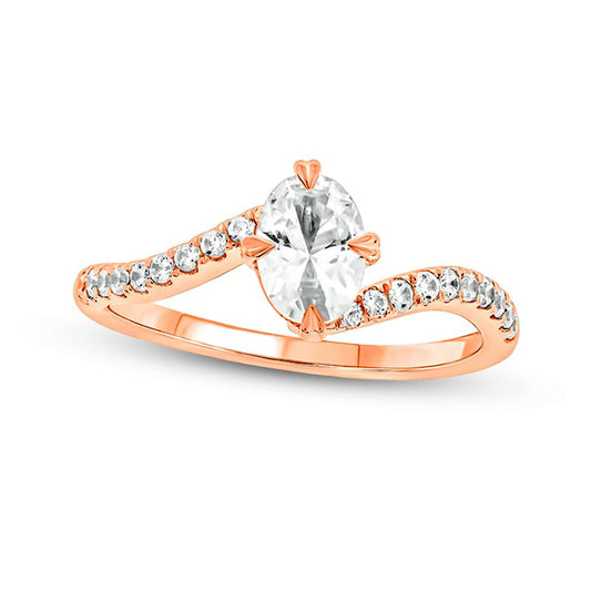 1.0 CT. T.W. Oval Natural Diamond Bypass Engagement Ring in Solid 14K Rose Gold (I/I2)