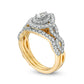 1.0 CT. T.W. Pear-Shaped Natural Diamond Double Frame Twist Shank Bridal Engagement Ring Set in Solid 14K Gold