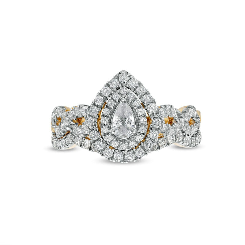 1.0 CT. T.W. Pear-Shaped Natural Diamond Double Frame Twist Shank Bridal Engagement Ring Set in Solid 14K Gold