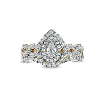 1.0 CT. T.W. Pear-Shaped Natural Diamond Double Frame Twist Shank Bridal Engagement Ring Set in Solid 14K Gold