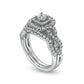1.0 CT. T.W. Princess-Cut Natural Diamond Double Frame Twist Shank Bridal Engagement Ring Set in Solid 14K White Gold