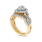 1.0 CT. T.W. Oval Natural Diamond Double Frame Twist Shank Bridal Engagement Ring Set in Solid 14K Gold