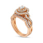 1.0 CT. T.W. Oval Natural Diamond Double Frame Twist Shank Bridal Engagement Ring Set in Solid 14K Rose Gold