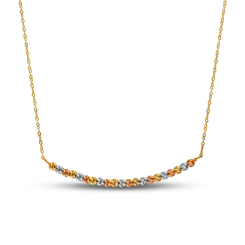 Natural Diamond-Cut Bead Alternating Curved Bar Necklace in 14K Tri-Tone Gold - 17"
