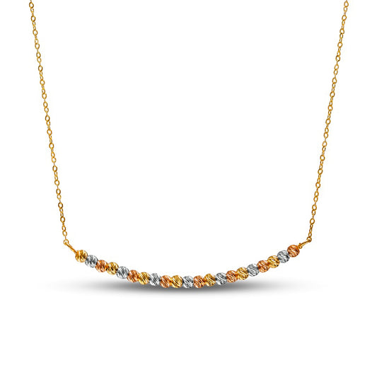 Natural Diamond-Cut Bead Alternating Curved Bar Necklace in 14K Tri-Tone Gold - 17"