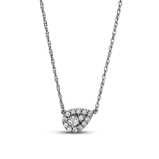 Pear-Shaped Composite White Lab-Created Sapphire Tilted Teardrop Necklace in Sterling Silver