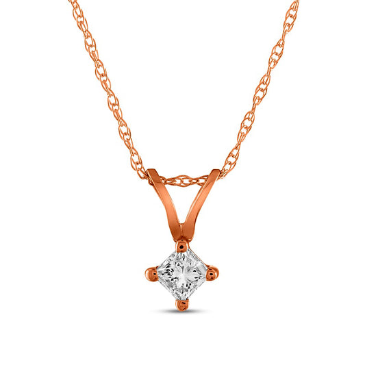 0.17 CT. Princess-Cut Natural Clarity Enhanced Solitaire Tilted Pendant in 14K Rose Gold (J/I3)