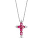Oval Lab-Created Ruby and White Sapphire Tri-Point Cross Pendant in Sterling Silver