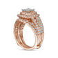 2.0 CT. T.W. Princess-Cut Quad Natural Diamond Frame Multi-Row Bridal Engagement Ring Set in Solid 14K Rose Gold (I/I2)
