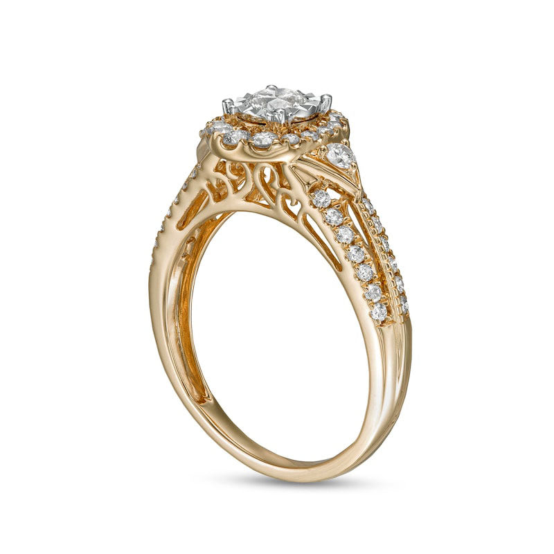 1.0 CT. T.W. Natural Diamond Oval-Shaped Frame Antique Vintage-Style Bridal Engagement Ring Set in Solid 14K Gold (I/I2)